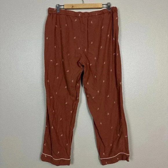 Madewell Bow Embroidered Flannel Pajama Pants Rust Large - Picture 6 of 9